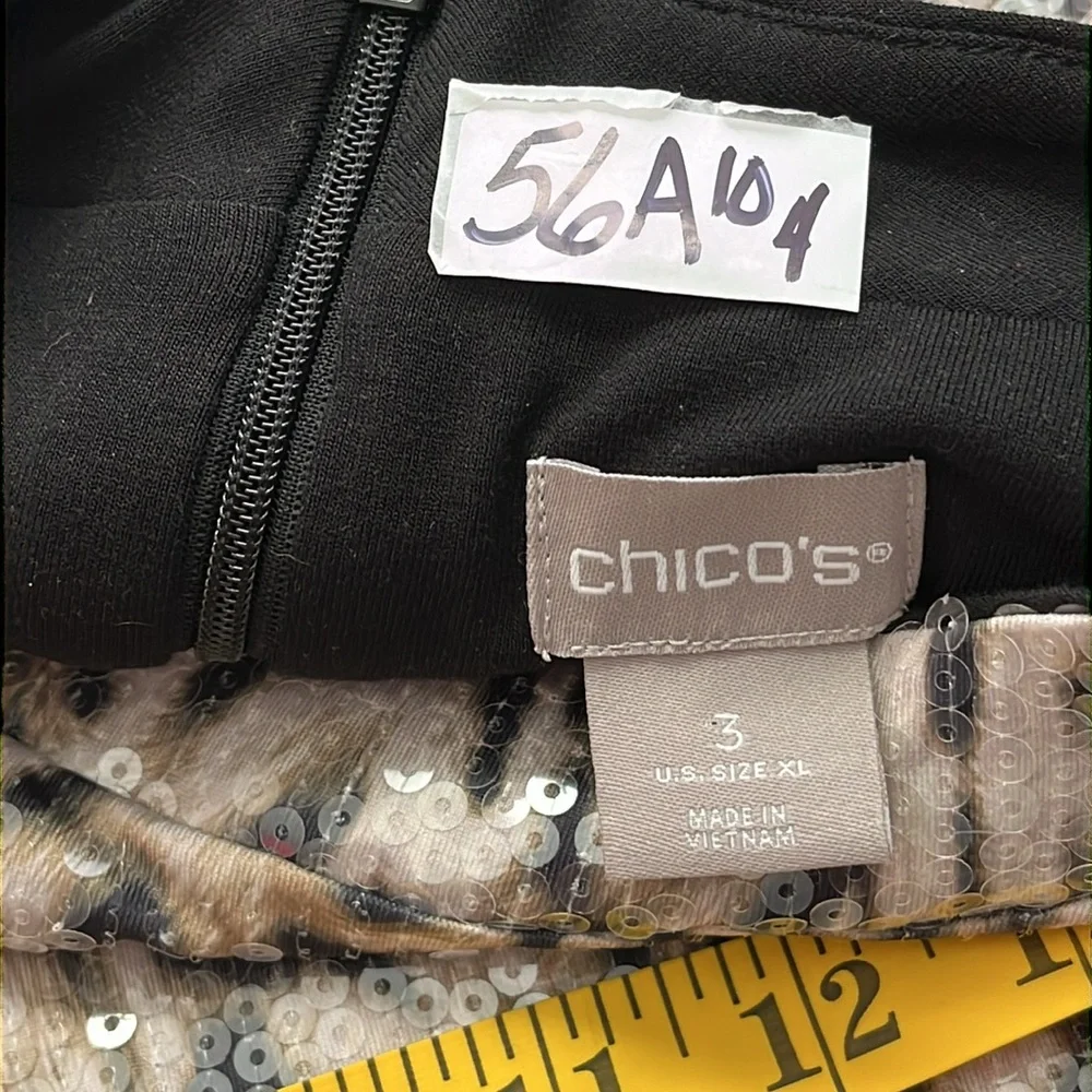 Chicos Print Sequin Top XL Mobwife Party Grunge Mod Longsleeve Animal Whimsy - Picture 6 of 13